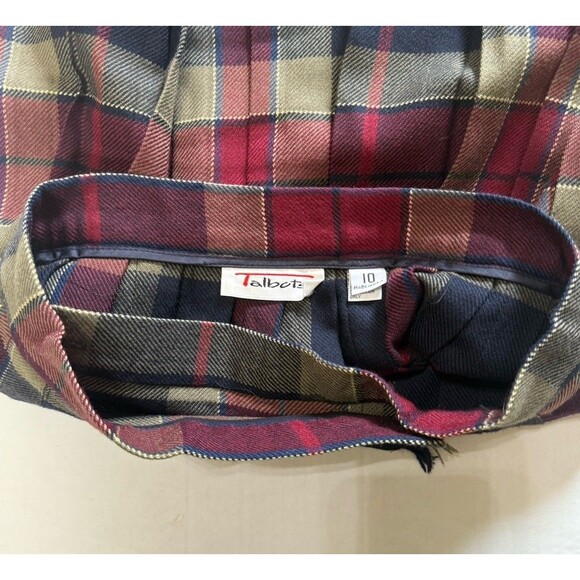 VTG. Talbots Wool Wrap Skirt Size 10 Red Plaid Kilt Pleated Preppy Old Money - Picture 8 of 13
